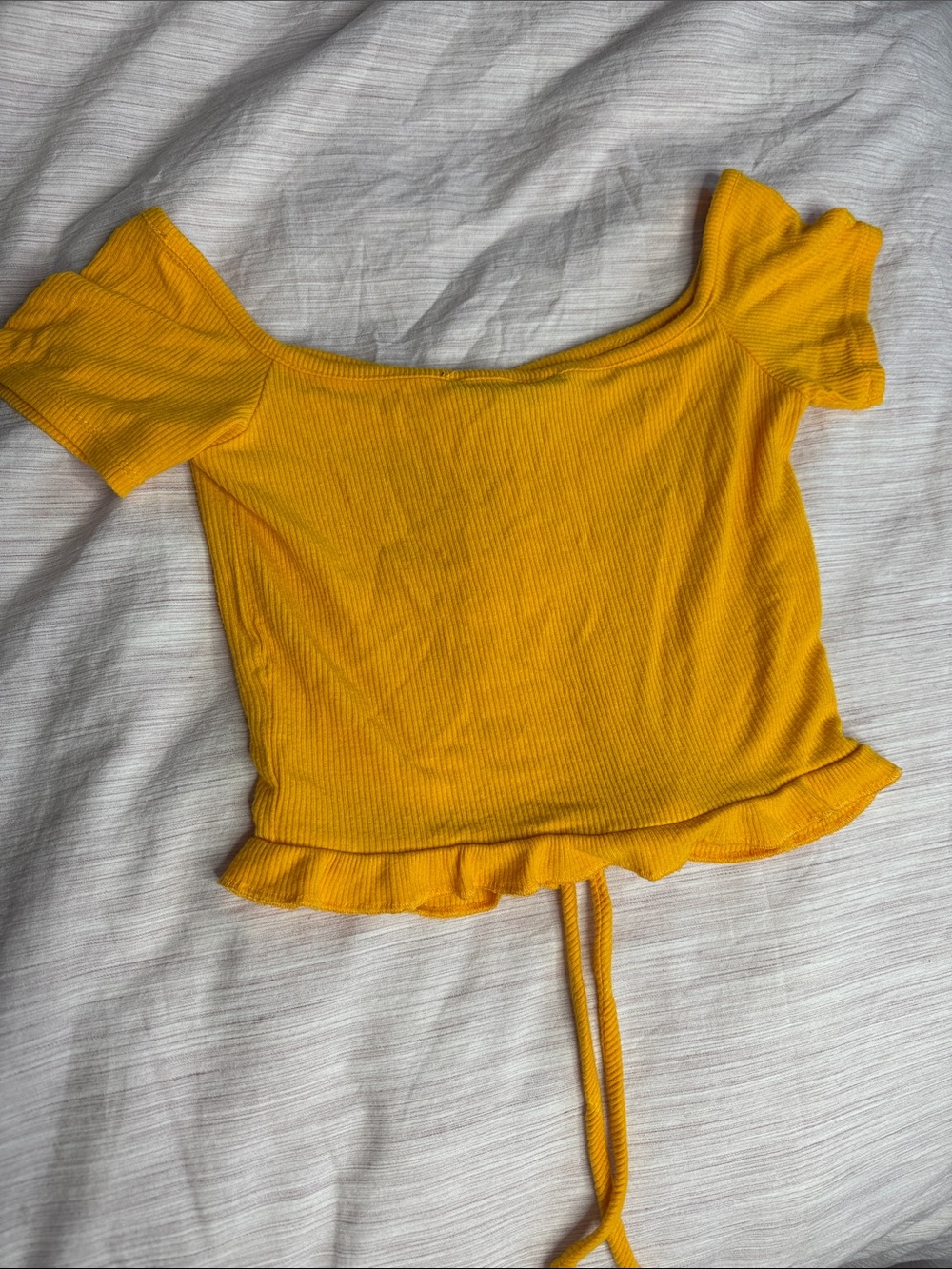 Revamped Mustard Yellow Ribbed Drawstring Crop Top - Picture 5 of 5